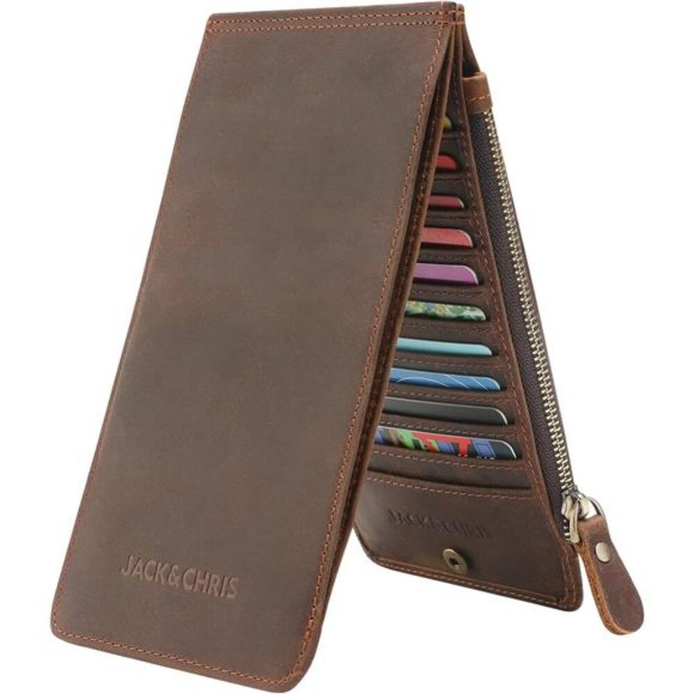 Leather Multi Card Organizer Wallet Credit Card Holder Thin Wallet Zipper Pocket